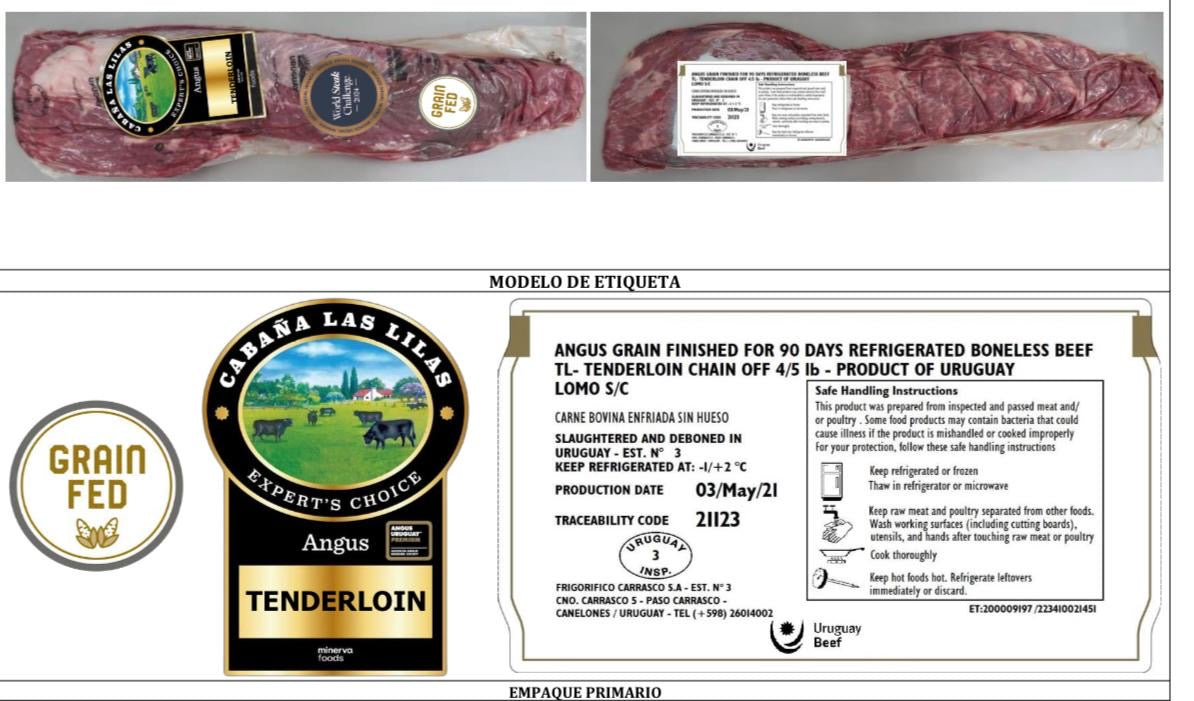 WHOLE TENDERLOIN (LOMO) - CABAÑA LAS LILAS BLACK ANGUS CERTIFIED - URUGUAY - Price $21 / LB