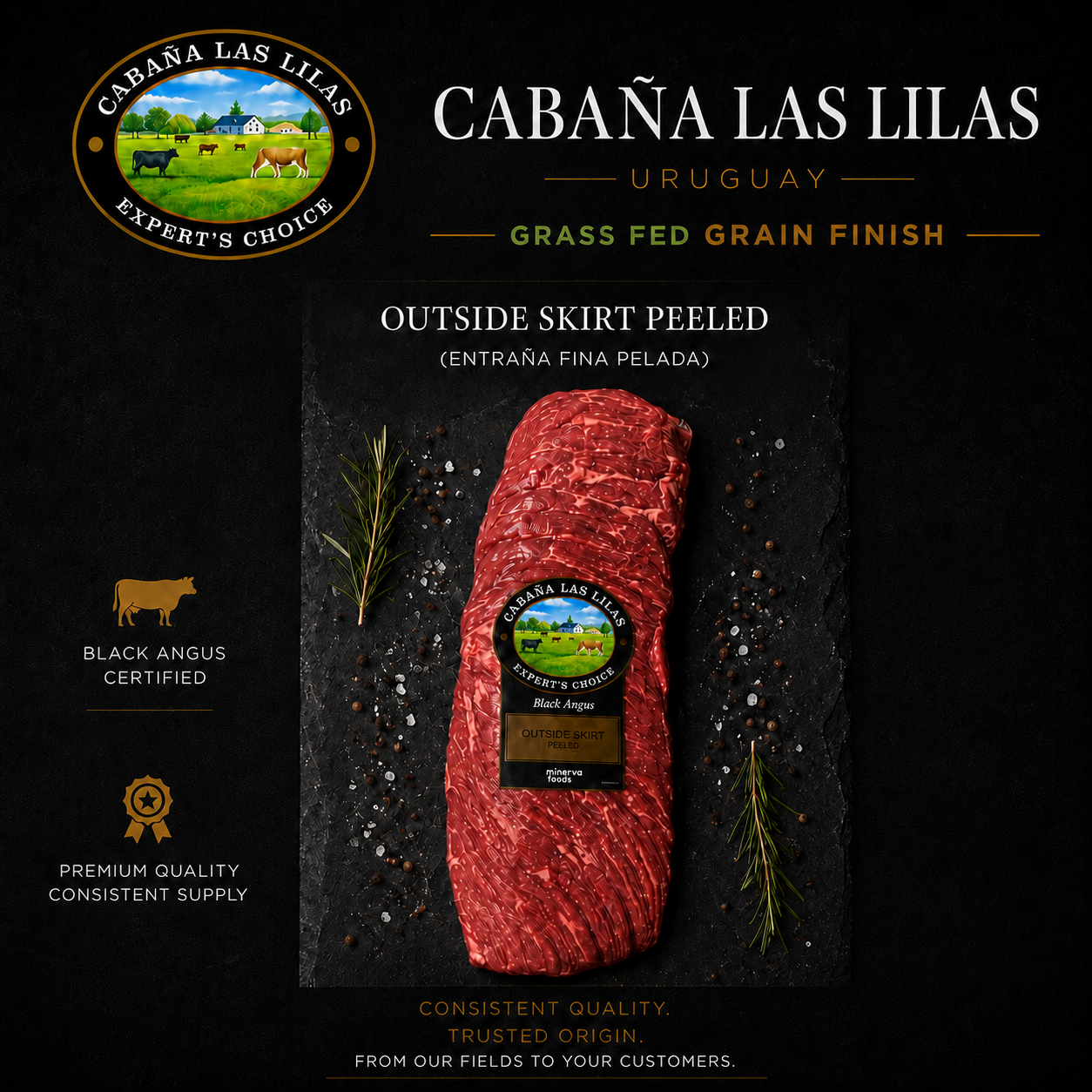 SKIRT STEAK THIN (Entraña Fina) - Cabaña las Lilas Black Angus Certified Uruguay - Price $15.99 / LB